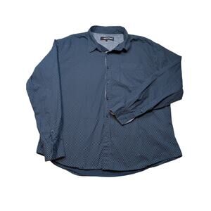 Men's Navy Blue Dress Button Down White Geometric All Over Print Shirt Size XXL